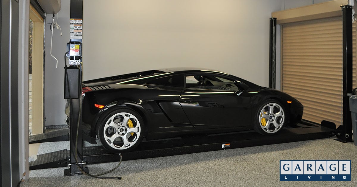 home garage car lift black car