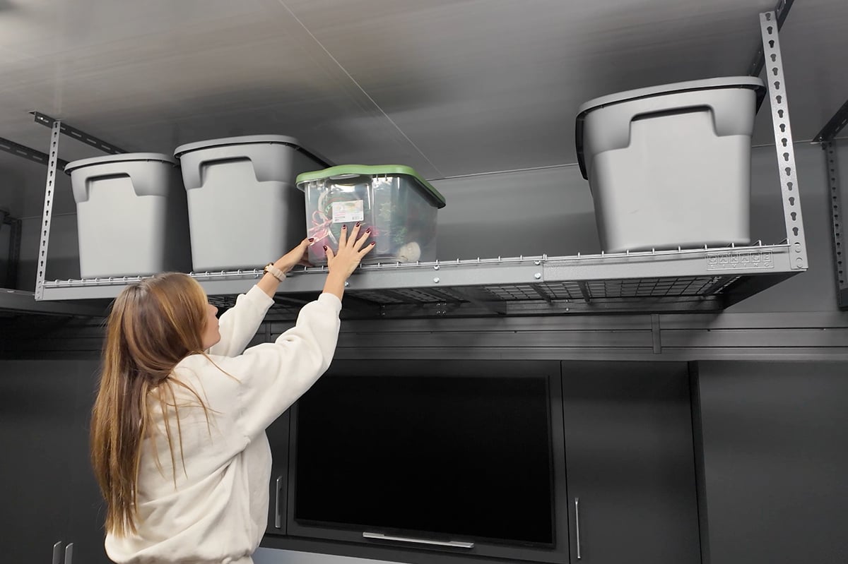 Tire racks, overhead storage, shelving