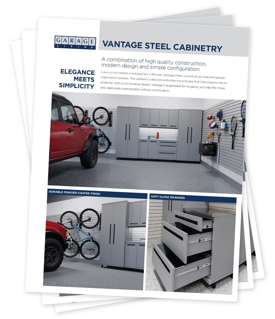 Vantage Steel Cabinetry brochure download by Garage Living
