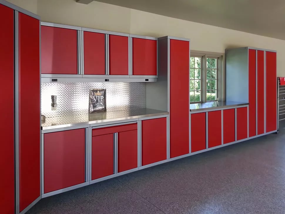 Red Cabinetry Custom Steel by Garage Living 